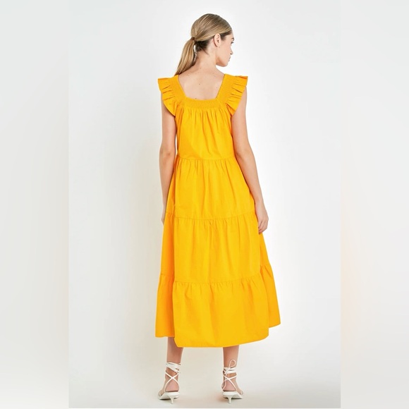 ENGLISH FACTORY SQUARE NECK RUFFLE DETAIL MIDI DRESS - Picture 4 of 5